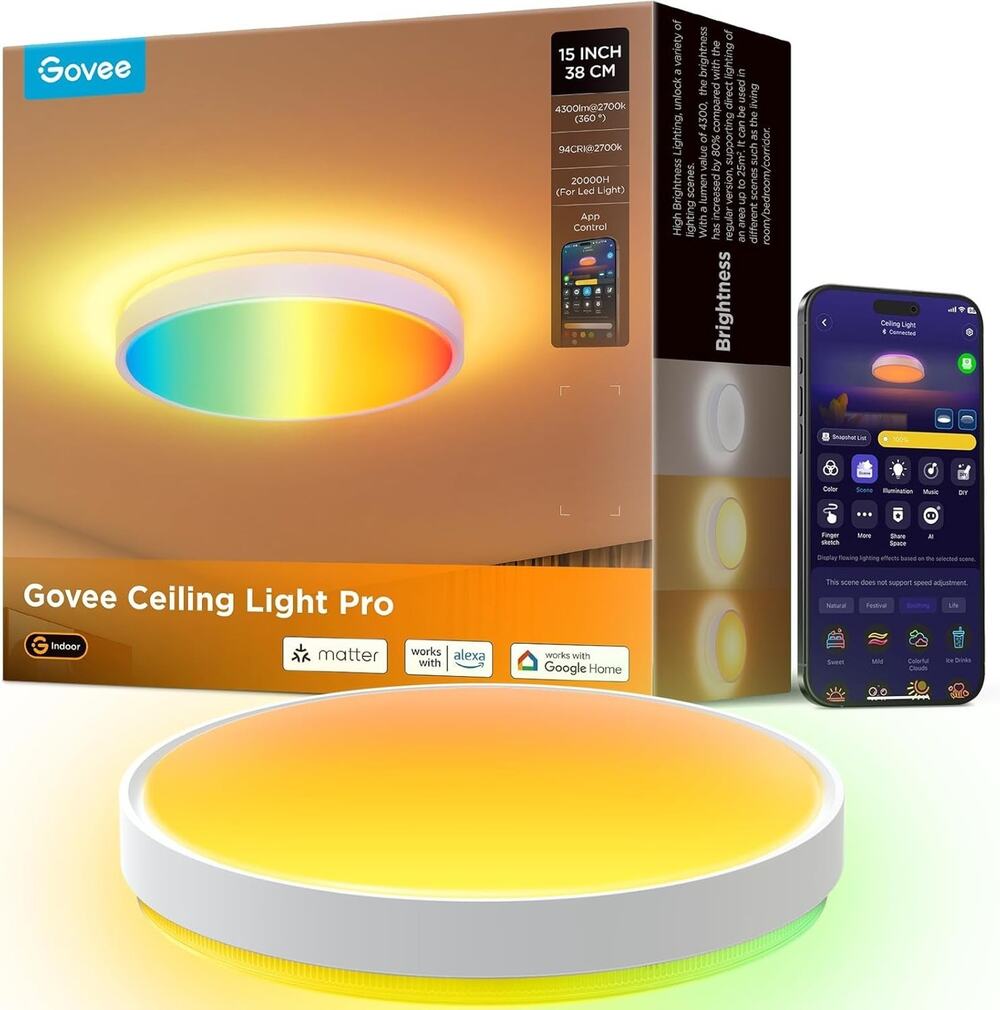 Govee SMART Ceiling Light 4300LM RGBIC LED Fixture 1 Pack Flush Mount DIY COLORS